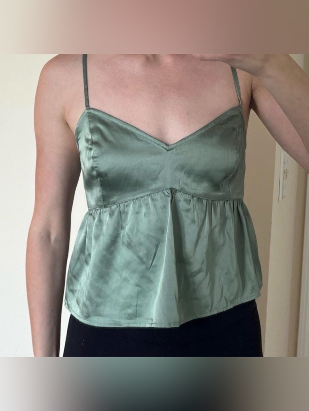 Hollister Sage Green Satin Peplum Cami